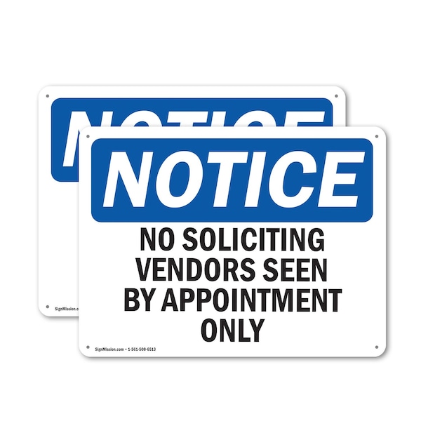 Signmission No Soliciting Vendors Seen By Appointment Only OSHA Notice Sign, Plastic, 14in W x 10in L, 2PK OS-2PACK-NS-P-1014-L-14841 - main